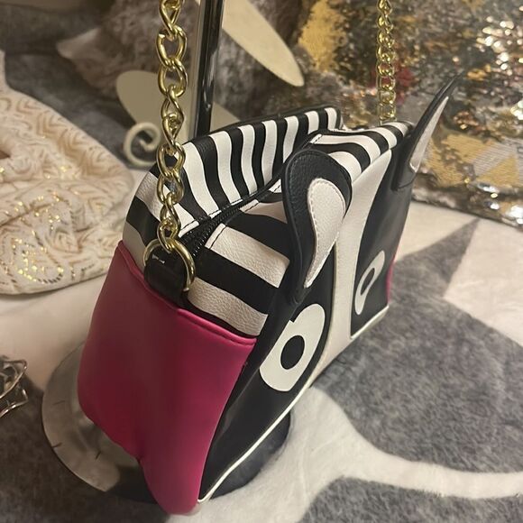 Betsey johnson bbw spot dog kitsch frenchie pug ears stripe crossbody purse bag - Picture 2 of 7